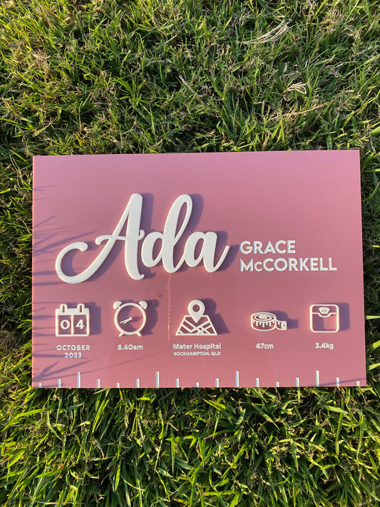 Custom Birth Stats Keepsake - Personalised Baby Gift with Name, Date & Weight