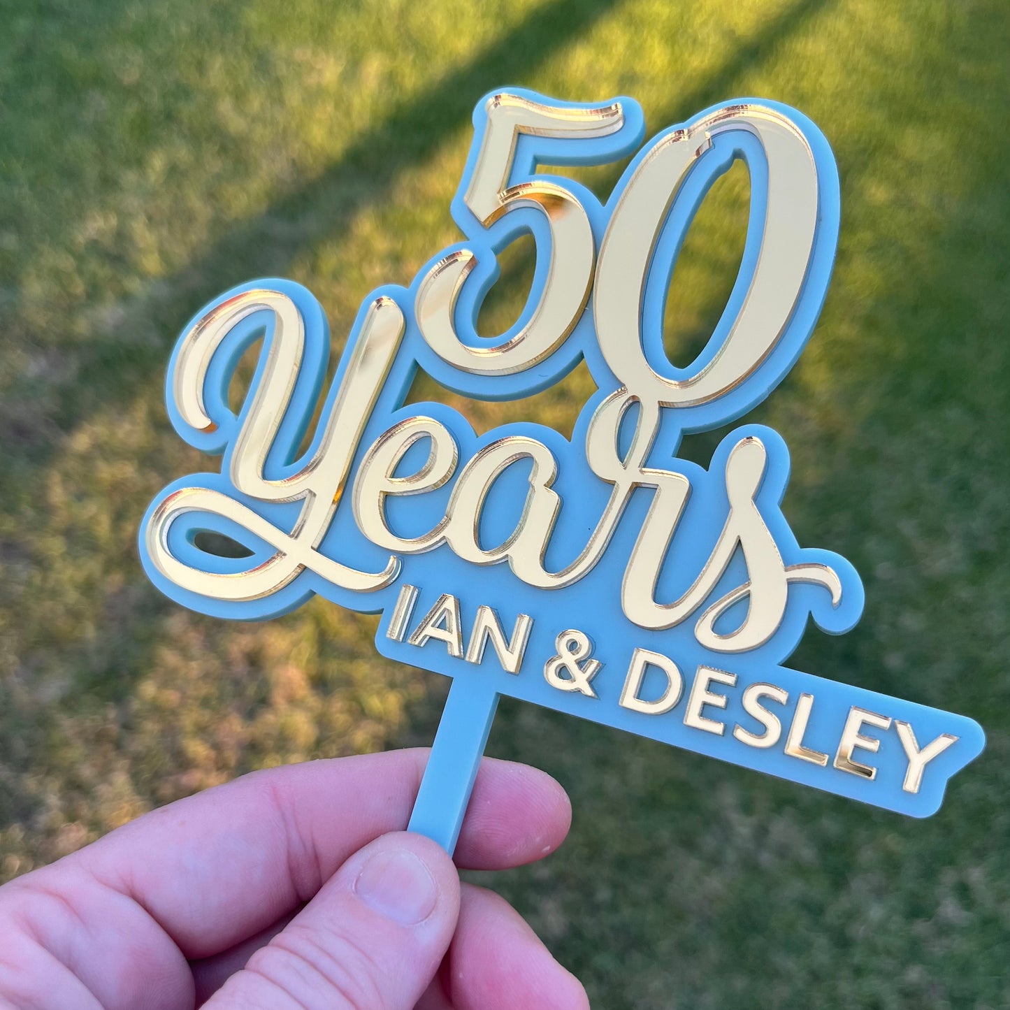 Elegant Gold Double Layer Cake Topper – Custom Anniversary Decoration