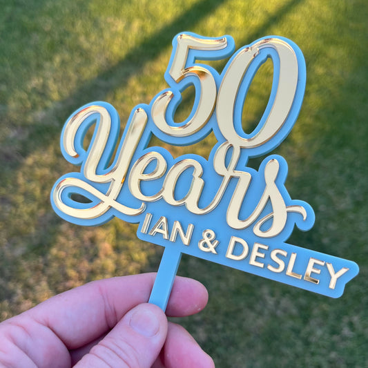 Elegant Gold Double Layer Cake Topper – Custom Anniversary Decoration