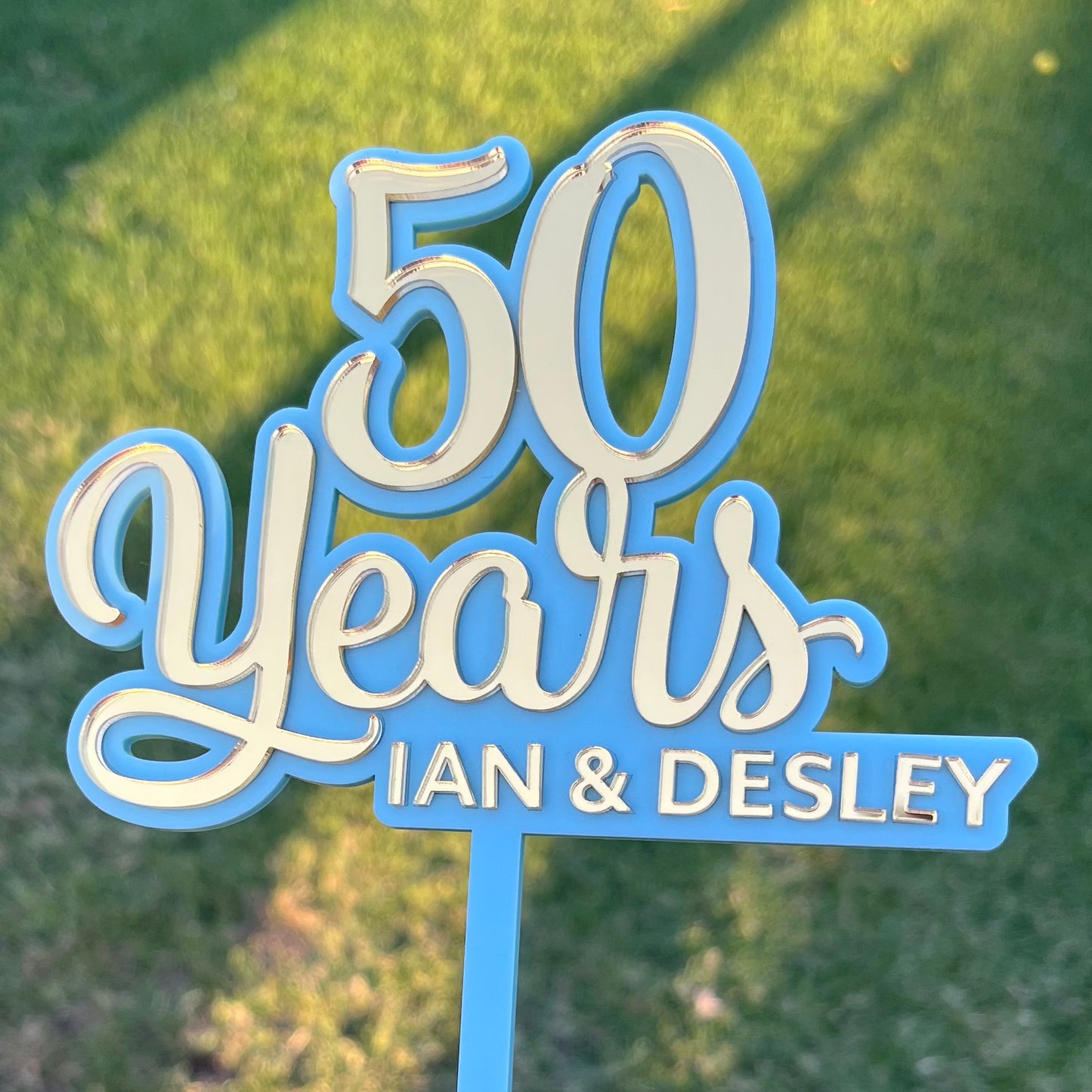 Elegant Gold Double Layer Cake Topper – Custom Anniversary Decoration