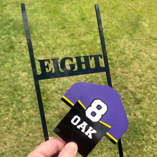 Custom Football Jersey & Goal Posts Cake Topper - Personalised Sports Birthday Cake Decoration