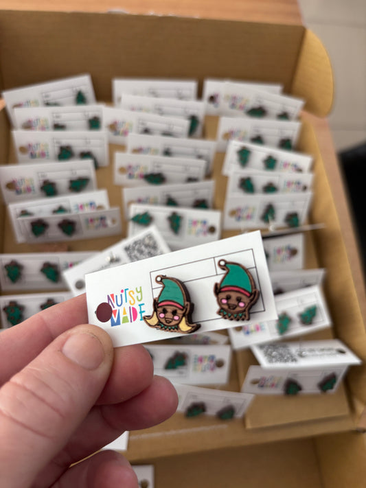 Christmas Studs - Timber - Handpainted - CHRISTMAS CLEARANCE