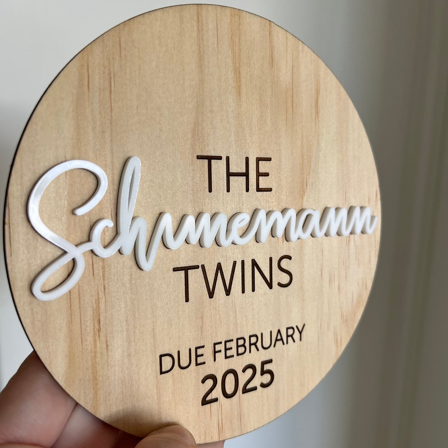 Pregnancy Announcement - Simple Timber with Acrylic Feature - Engraved Details