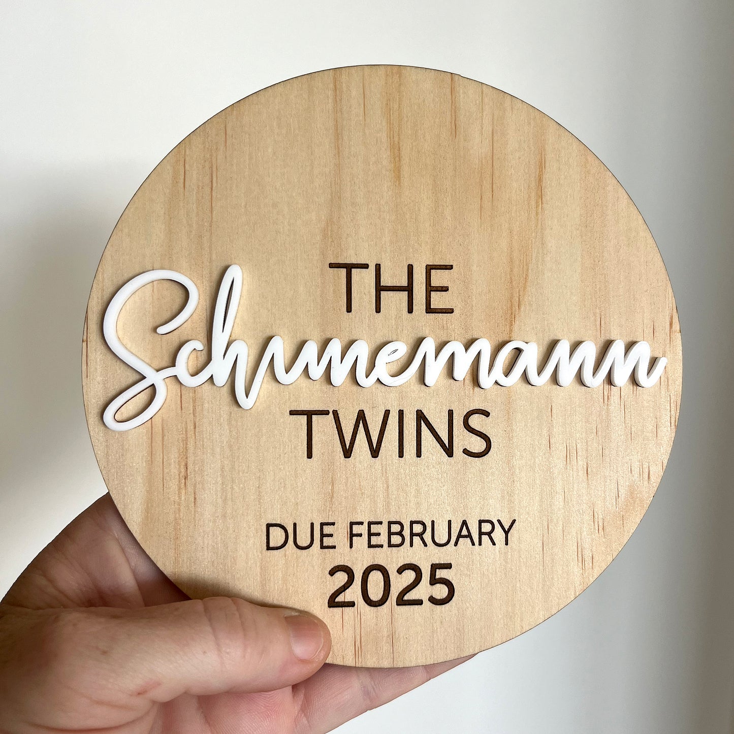 Pregnancy Announcement - Simple Timber with Acrylic Feature - Engraved Details