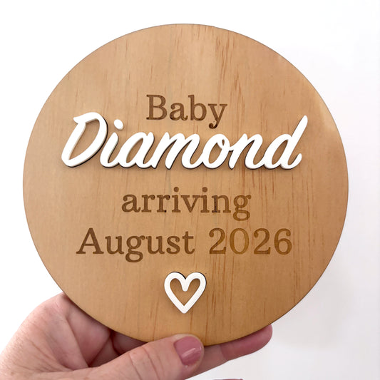 Pregnancy Announcement - Simple Timber with Acrylic Feature - Engraved Details